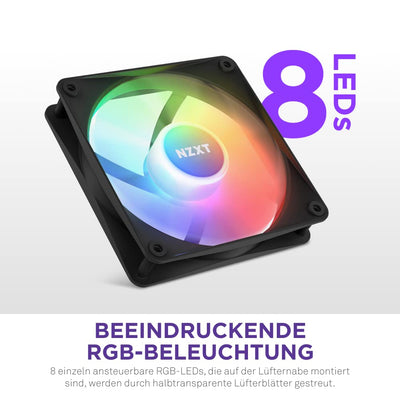 NZXT F120 RGB Core Dreierpackung – 3 × 120 mm nabenmontierte RGB-Lüfter mit RGB-Steuerung – 8 einzeln ansteuerbare LEDs – Halbtransparente Lüfterblätter – PWM-Steuerung – CAM-Software – Schwarz