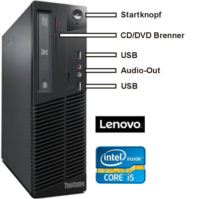 Lenovo M73 + 27-Zoll AOC TFT - Silent Business Office Multimedia PC mit 3 Jahren Garantie! | Intel Core i5 4570 3.6GHz | 16GB DDR3 | 512GB SSD | WLAN | USB 3.0 | Win 11 Prof. | MS Office 2010 | 7500