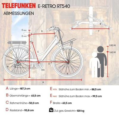 TELEFUNKEN E-Bike Elektrofahrrad 28 Zoll mit 7-Gang Nabenschaltung, Retro Pedelec Citybike mit Gepäckträger und Fahrradschloss, Frontmotor 250 W und 13 Ah, 36V Li-Ion Akku, RT540 Multitalent