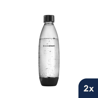 SodaStream 1L BPA-freie FUSE Kunststoffflasche schwarz | Spülmaschinengeeignet | Kompatibel mit DUO, E-DUO, Terra, uvm. | 2er-Pack