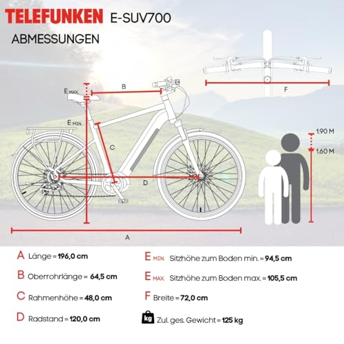 TELEFUNKEN E-Bike Herren 29 Zoll, Elektrofahrrad Mittelmotor, 10-Gang Kettenschaltung, Hydr. Scheibenbremsen - Pedelec SUV-Bike, SUV700