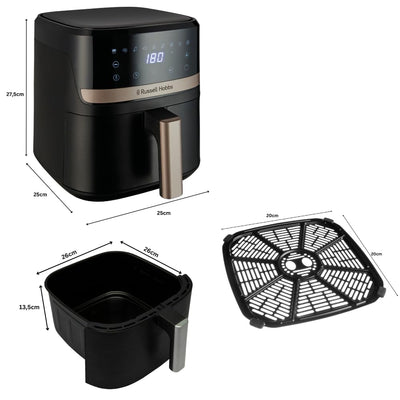 Russell Hobbs Heißluftfritteuse L 4,3L Rapid AirFryer [sehr kleines Gehäuse, sehr leise, 9 Programme] SatisFry (spülmaschinenfest, Fritteuse ohne Öl, TouchScreen, Grillen, Backen, Braten etc) 27610-56