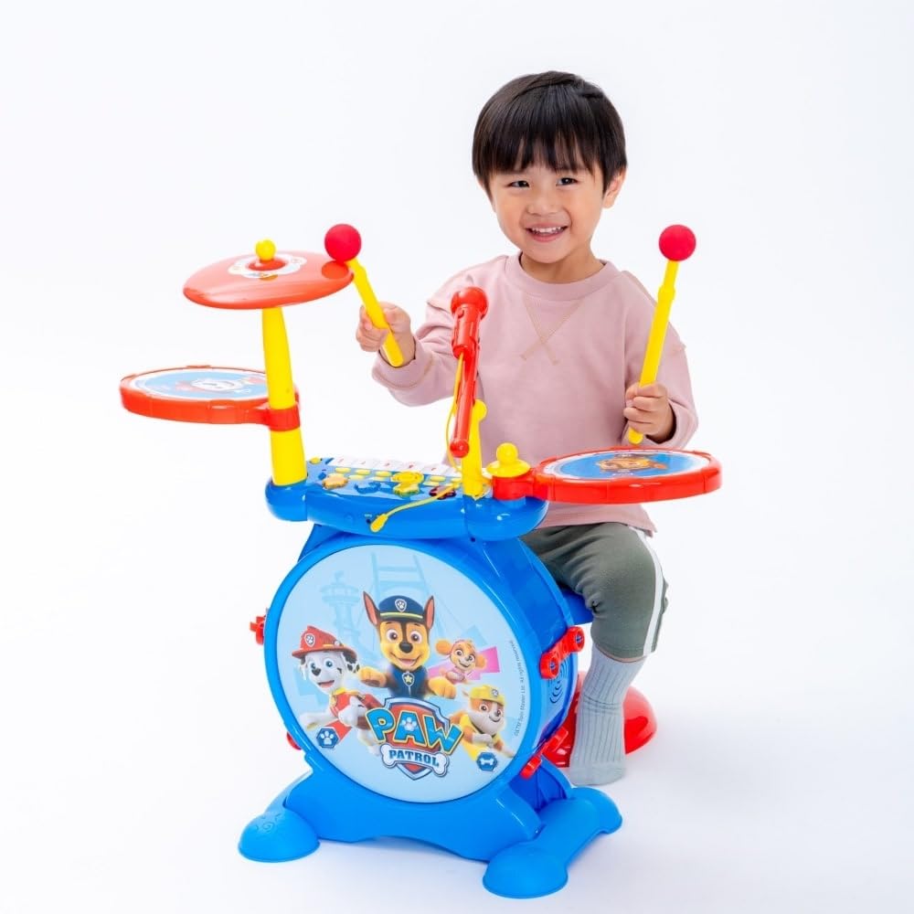 Lexibook, Paw Patrol, Elektronisches Set für Kinder, musikalisches Spielzeugspiel, realistischer Trommel-Sound, 8-Tasten-Tastatur, MP3-Stecker, Sitz inklusive, blau/rot, K610PA