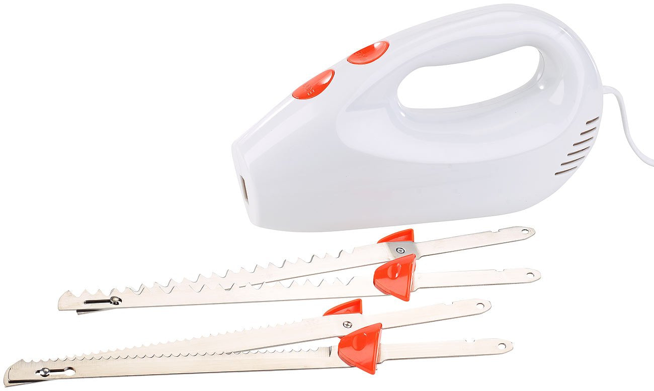 Rosenstein & Söhne Elektrisches Messer: Elektromesser mit 2 Edelstahl-Doppelklingen & Sicherheitssystem, 180 W (Elektrisches Küchenmesser, Elektromesser Gastronomie, Döner)