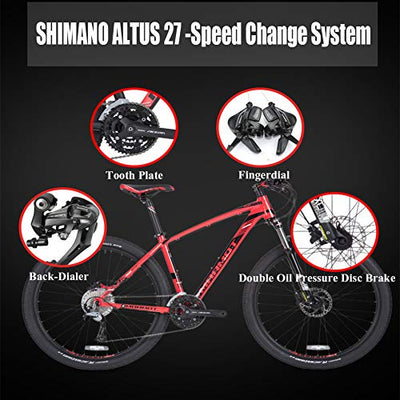 Wmmner Mountainbikes 27,5 Zoll für Erwachsene, Männer, Frauen, Mountainbike, starr, aus Aluminiumlegierung, 27 Gänge, mit Vorderradaufhängung, Doppelscheibenbremse und verstellbarem Sitz, rot, 38,1 cm
