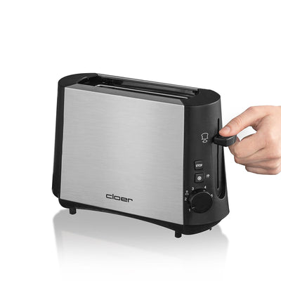 Cloer 3890 Single-Toaster, Minitoaster für 1 Toastscheibe, 600 W, "Auftau-Funktion", Krümelschublade, Nachhebevorrichtung, mattiertes wärmeisoliertes Edelstahlgehäuse