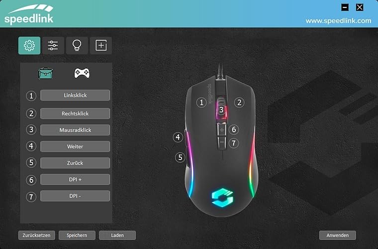 SPEEDLINK ZAVOS Gaming Mouse – Gaming Maus mit Kabel, mehrfarbige LED Beleuchtung, 5 Tasten PC Maus kabelgebunden, DPI-Schalter bis 6400dpi, gummierte Oberfläche, ummanteltes Kabel, schwarz