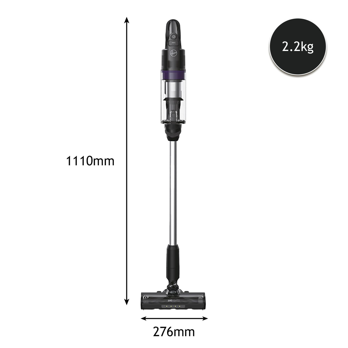 Hoover HF1 Plus [HF1PZ10H] Akku Staubsauger kabellos mit XL Staubbehälter & LED, bis zu 45min Laufzeit, für alle Bodenarten, Anti Twist gegen Haarverwicklung, Akkusauger mit Parkfunktion, 0.7L