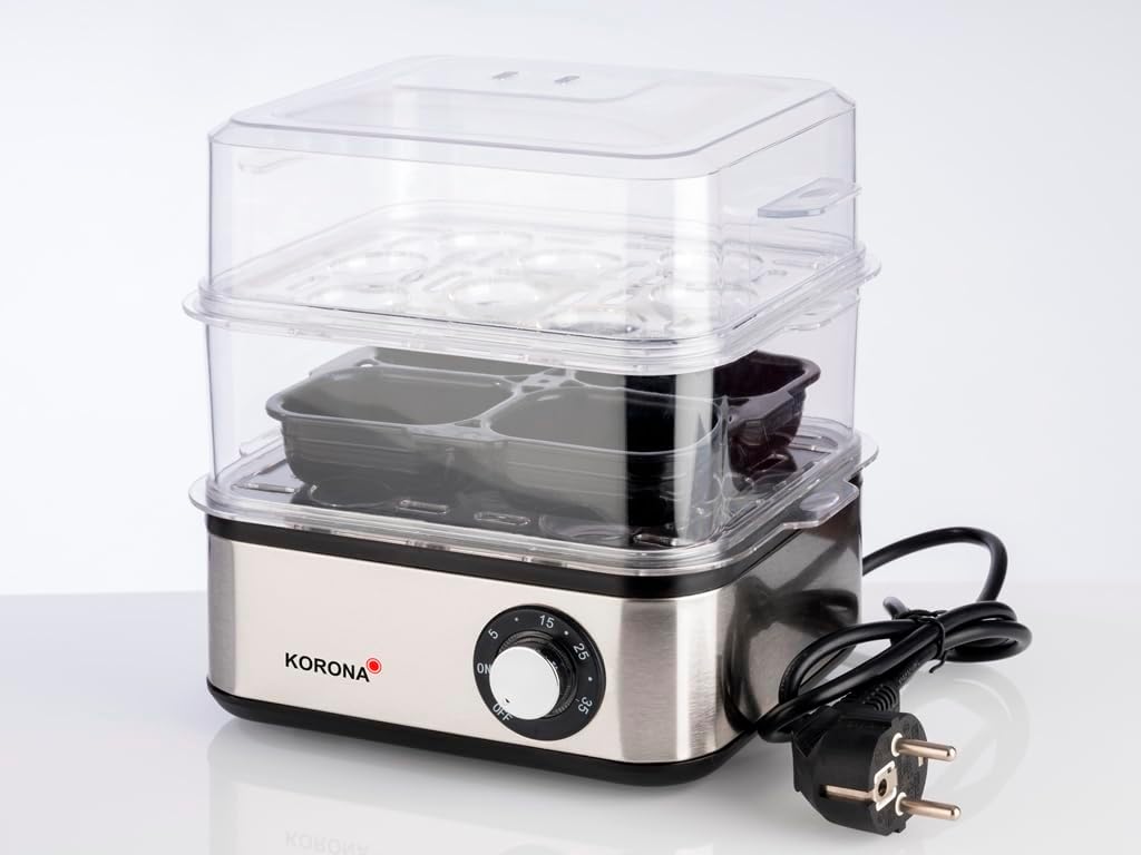 Korona 25303 Edelstahl Mini Dampfgarer und Eierkocher | Kleiner Dämpfer für Gemüse | Profi Kocher für bis zu 16 Eier