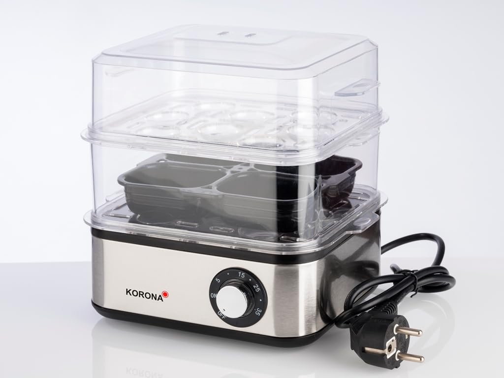 Korona 25303 Edelstahl Mini Dampfgarer und Eierkocher | Kleiner Dämpfer für Gemüse | Profi Kocher für bis zu 16 Eier