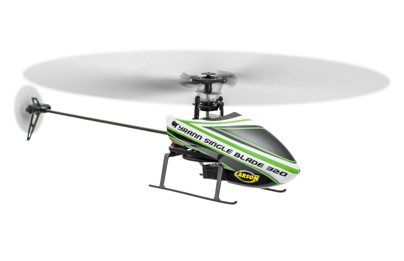 Carson 500507171 - Ferngesteuerter Helikopter Tyrann Single Blade 320 2,4 GHz - RC Flugzeug ab 16 Jahre, 100% RTF Komplettset, mit Höhenkontrolle und Start- & Landefunktion, grün