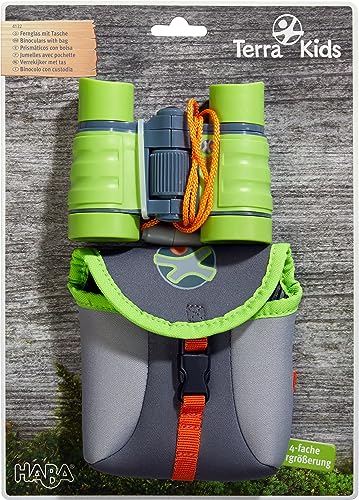 HABA Terra Kids Fernglas für Kinder – 4-fache Vergrößerung, inklusive Tragetasche, Sicherheitskordel und Wissenskarten, Natur beobachten & entdecken – 1004132001