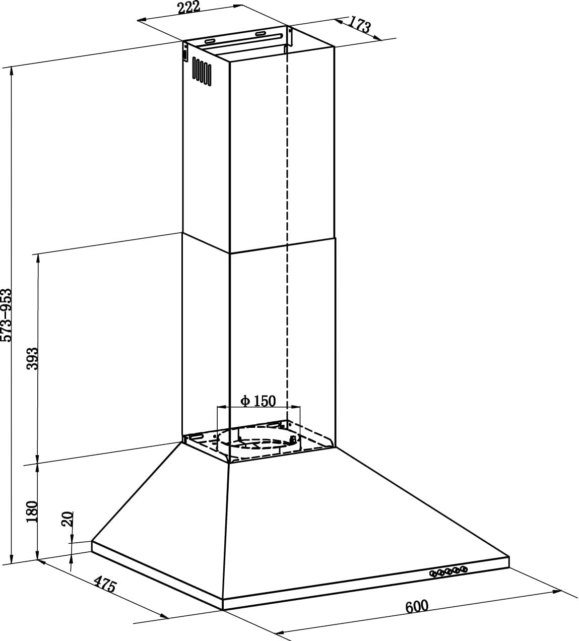 Respekta Dunstabzugshaube/Wandhaube 60 cm/Edelstahlgehäuse/Abluft - und Umluftfunktion / CH22058IX-B/B / 59 – 64 dB