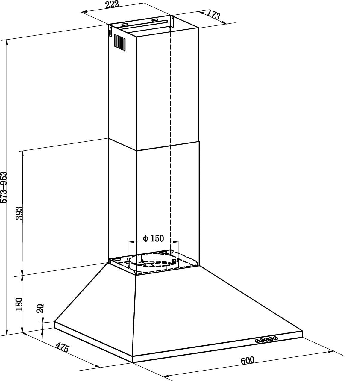 Respekta Dunstabzugshaube/Wandhaube 60 cm/Edelstahlgehäuse/Abluft - und Umluftfunktion / CH22058IX-B/B / 59 – 64 dB