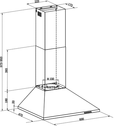 Respekta Dunstabzugshaube/Wandhaube 60 cm/Edelstahlgehäuse/Abluft - und Umluftfunktion / CH22058IX-B/B / 59 – 64 dB