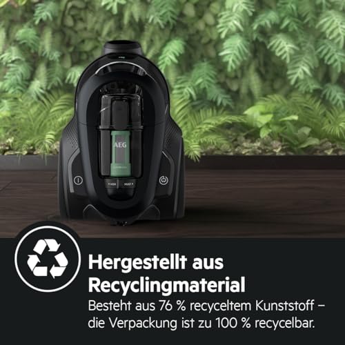 AEG CLEAN 6000 ÖKO AL61C2ÖKO Staubsauger beutellos / ETM Testsieger (SEHR GUT) / 60 % Recyclingmaterial / 550 W / Zusatzdüsen / Softräder / 74 dB(A) / 12m Aktionsradius / 1,6L Staubbehälter / Schwarz