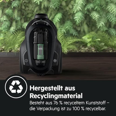 AEG CLEAN 6000 ÖKO AL61C2ÖKO Staubsauger beutellos / ETM Testsieger (SEHR GUT) / 60 % Recyclingmaterial / 550 W / Zusatzdüsen / Softräder / 74 dB(A) / 12m Aktionsradius / 1,6L Staubbehälter / Schwarz