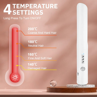 Alaoo Glätteisen Kabellos,2 in 1 Haarglätter und Lockenwickler, 4. Gang Haarglätter mit einstellbarer Temperatur,Glatteiseisen kleines,Tragbarer Reise-Haarglätter, Für alle Haartypen geeignet(Weiß)