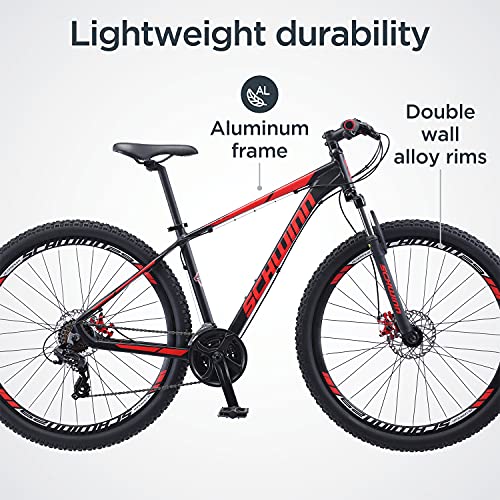 Schwinn Bonafide Herren Mountainbike Vorderradaufhängung 24-Gang 29-Zoll-Räder 43.2 cm Aluminiumrahmen Mattschwarz/Rot