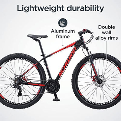 Schwinn Bonafide Herren Mountainbike Vorderradaufhängung 24-Gang 29-Zoll-Räder 43.2 cm Aluminiumrahmen Mattschwarz/Rot