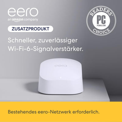 Amazon eero 6 Mesh-WLAN-Signalverstärker | 500-Mbit/s-Ethernet | Bis zu 140 m² Abdeckung | Für Verbindungen mit über 75 Geräten | Zur Erweiterung des bestehenden eero-Netzwerks | Einzelpack