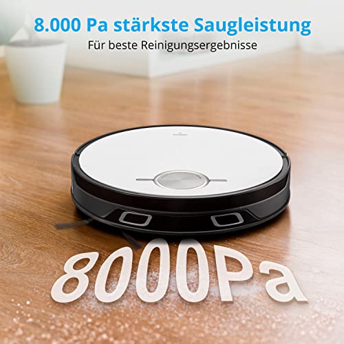 MEDION Saugroboter mit Absaugstation und Wischfunktion X50 SW (Lasernavigation, Starke 8000Pa Saugkraft, 2in1 Roboterstaubsauger, präzise Kartenerstellung, Go & No Go Bereiche, mehrere Etagen)
