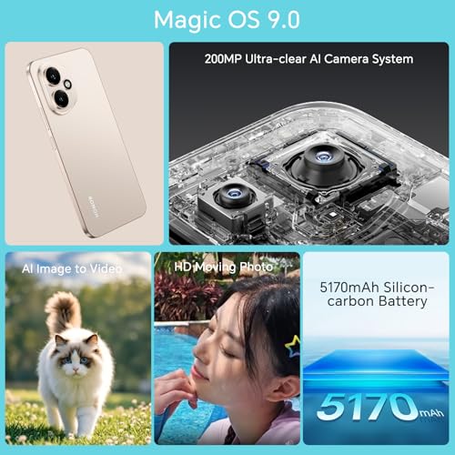 HONOR 400 5G Simlockfreie Handys, 8 GB 256 GB Smartphone, Snapdragon 7 Gen 3, 200 MP ultraklare KI-Kamera, 6,55" 120 Hz AMOLED, 5170 mAh, Dual-SIM, NFC, ohne Ladegerät, Gold