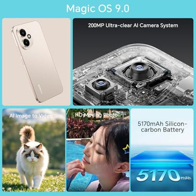 HONOR 400 5G Simlockfreie Handys, 8 GB 256 GB Smartphone, Snapdragon 7 Gen 3, 200 MP ultraklare KI-Kamera, 6,55" 120 Hz AMOLED, 5170 mAh, Dual-SIM, NFC, ohne Ladegerät, Gold