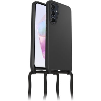 OtterBox React Necklace Hülle für Samsung Galaxy A35 5G, ultraschlanke, schützende Hülle mit Verstellbarer und Abnehmbarer Handykette, Getestet nach Militärstandard, Schwarz