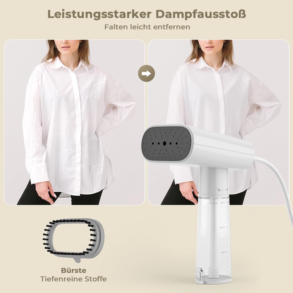 Vpcok Direct Steamer Dampfglätter Reise 1000W Dampfbürste mit 150ML Tank für vertikales, horizontales Dampf, Tragbares Handbügeleisen Dampfbügel schnelles Aufheizen, Faltenentfernung für Kleidung
