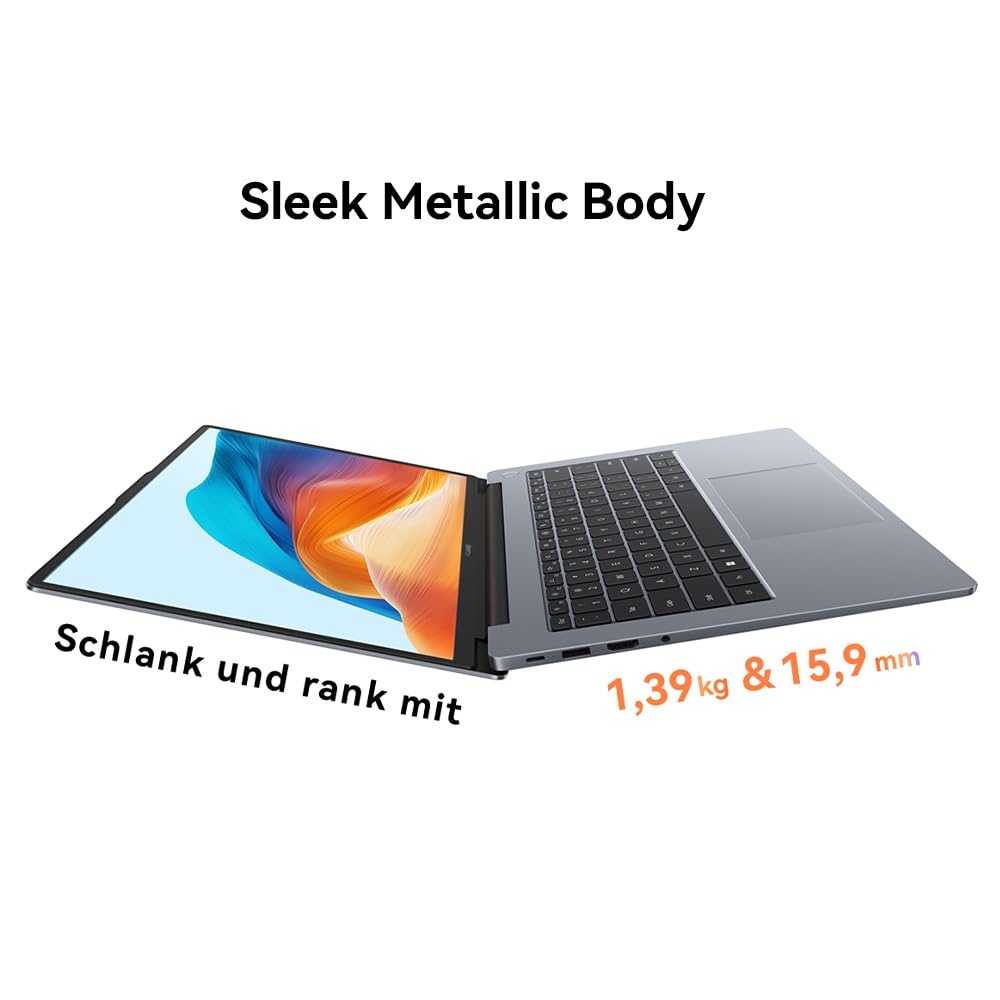 HUAWEI MateBook D 14 Laptop, i5-12450H, 12th Gen Intel Core i5 Prozessor, FullView Eye Comfort Display, 16 GB RAM, 512 GB SSD, 14 Zoll Laptop, Windows 11 Home, Deutsche Version, Space Gray