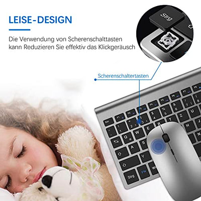 Tastatur Maus Set Ultra Slim, TopMate 2,4G Stille Compact USB 2400DPI Maus und Schissschalter Tastatur mit Abdeckung, mit 2 AA und 2 AAA Batterien für PC/Laptop/Windows/Mac - Grauschwarz