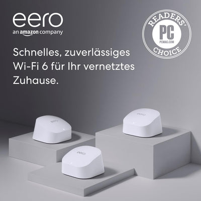 Amazon eero 6 Mesh-WLAN-Router | 500-Mbit/s-Ethernet | Bis zu 420 m² Abdeckung | Für Verbindungen mit über 75 Geräten | Dreierpack