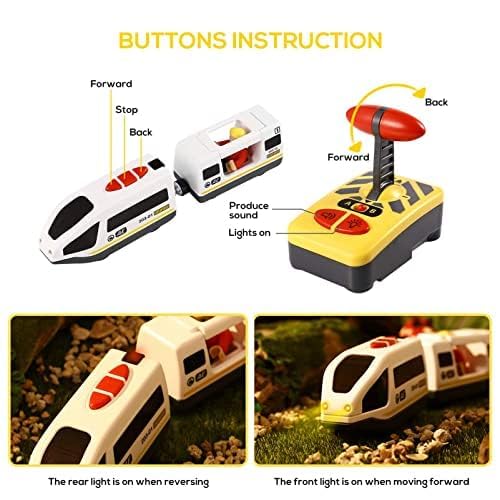 TOPLIVING Motorisierter Zug für Holzschienen, Ferngesteuerter Zug mit magnetischer Verbindung, batteriebetriebener Lokomotivzug für Kleinkinder, kompatibel mit Thomas, Brio, Chuggington