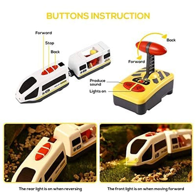 TOPLIVING Motorisierter Zug für Holzschienen, Ferngesteuerter Zug mit magnetischer Verbindung, batteriebetriebener Lokomotivzug für Kleinkinder, kompatibel mit Thomas, Brio, Chuggington