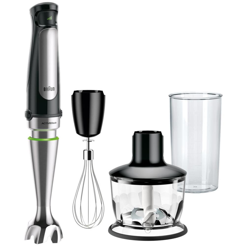 Braun MultiQuick 7 MQ 7035X Stabmixer - Pürierstab mit abnehmbarem Edelstahl Mixfuß mit ActiveBlade Technologie zum Pürieren der härtesten Zutaten, inkl. 3-teiliges Zubehör Set, 1000 Watt, schwarz