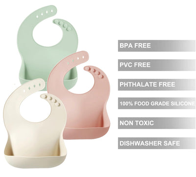PandaEar 3er Silikon Lätzchen Baby | Wasserdichtes Lätzchen mit Auffangschale | Einstellbares Abwaschbar Babylätzchen Silikonlätzchen mit Großer Tasche zum Auffangen von Essen, BPA-frei