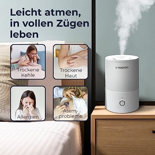 Noaton Essential Luftbefeuchter, 3,3L Top-fill, 33H Laufzeit, 7-Farben-Nachtlicht, Leiser Raumluftbefeuchter, 360°Drehbare, für Kinderzimmer und Pflanzen Schlafzimmer
