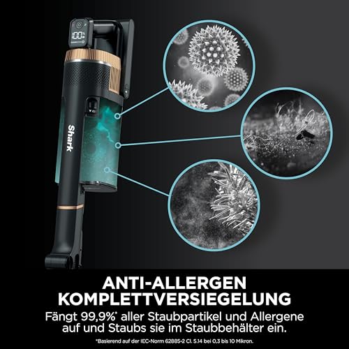 Shark Stratos Akku-Staubsauger Kabellos, PowerFins Plus, 60 Min. Laufzeit, Anti Hair Wrap & CleanSense IQ Staubsauger, mit Auto-Kit, Haustier-, Fugen- & Multi-Oberfläche-Aufsatz, Kupfer IZ400UKEUTBK