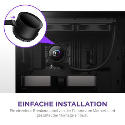 NZXT Kraken 240 - RL-KN240-B1-240mm AIO CPU Wasserkühlung - 1,54" LCD Display 240x240-2x120mm PWM Fans - EIN Breakoutkabel zur einfachen Installation - Schwarz