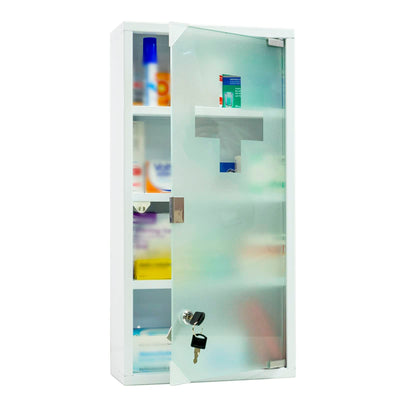 Style home Medizinschrank abschließbarer Arzneischrank 60x30x12cm, 4 Fächer, Metall Hausapotheke Medikamentschrank Erste-Hilfe-Schrank mit Glastür,inkl.2 Schlüsseln (Weiß)