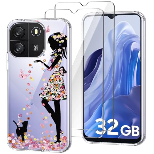 HuiYouMY Handyhülle Kompatibel mit Blackview Wave 6C/Blackview Oscal Flat 1C Hülle + 2 Stück Gehärtetes Glas Schutzfolie, Weich Transparent Schutzhülle, Starker Schutz Silikon Case TPU Cover - WM49
