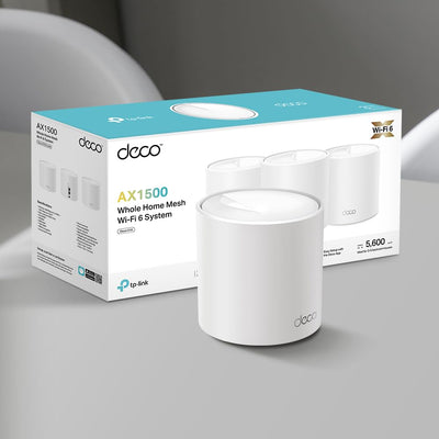 TP-Link Deco X1500 Mesh WLAN Set (3 Pack), 𝐖𝐢-𝐅𝐢 𝟔 AX1500 Dual Band Router & Repeater, 2X Gigabit Ports für Jede Einheit, für Häuser mit 4-5 Schlafzimmern, Umfassender Jugendschutz, WPA3