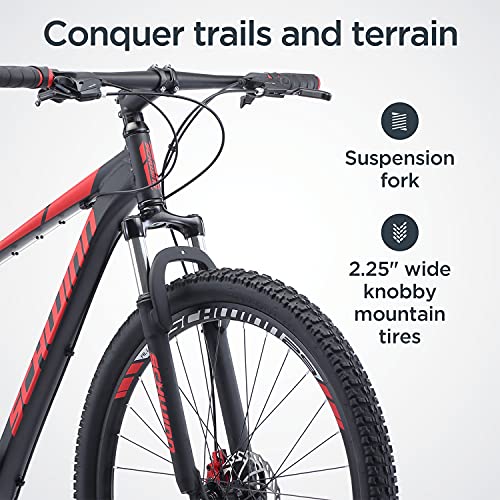 Schwinn Bonafide Herren Mountainbike Vorderradaufhängung 24-Gang 29-Zoll-Räder 43.2 cm Aluminiumrahmen Mattschwarz/Rot