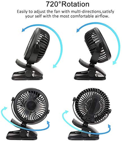 Mini USB Ventilator, Telgoner Leise Clip Tischventilator mit Wiederaufladbare Batterie, 3 Geschwindigkeitsstufen, 360 Drehbare Einstellbare Geschwindigkeiten für Schlafzimmer Büro Kinderwagen Camping
