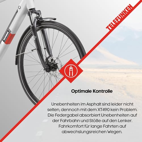 TELEFUNKEN E-Bike 28 Zoll Fahrrad für Herren XT490 | Trekking Pedelec mit 8-Gang Kettenschaltung & Scheibenbremsen | Elektrofahrrad mit 250 W Heckmotor & integriertem 417,6 Wh Li-Ion-Akku | Kreide