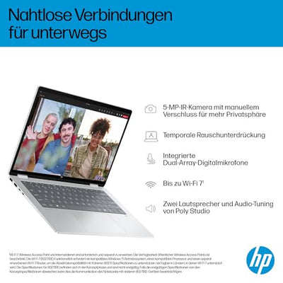 HP OmniBook X Flip 2in1 Next Gen AI Laptop | Intel Core Ultra 7 256V | dedizierte NPU für KI | 47 NPU Tops | Copilot+ PC | 14" 3K 2880x1800 OLED Touchscreen | 16GB | 1TB SSD | Win11 | QWERTZ | Silber