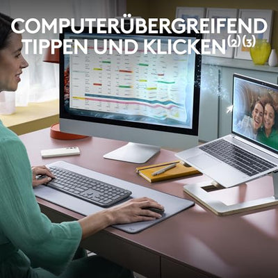 Logitech MK950 Signature Slim kabelloses Tastatur-Maus-Set, schlankes Design, leise tippen, Wechsel zwischen DREI Geräten, Bluetooth, mehrere Betriebssysteme, Windows, Mac, DEU QWERTZ-Layout, Graphit