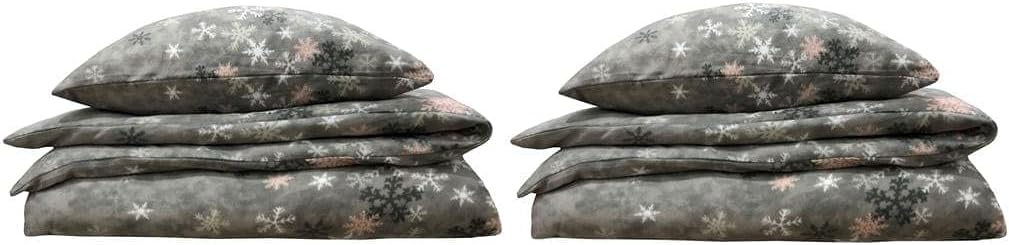 Leonado Vicenti Winter Bettwäsche 155x220 Thermofleece Flauschig Garnitur Set Bettbezug Schlafzimmer 4 teilig Schneeflocken Rosa Grau