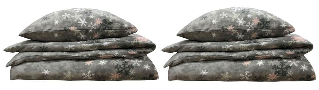 Leonado Vicenti Winter Bettwäsche 155x220 Thermofleece Flauschig Garnitur Set Bettbezug Schlafzimmer 4 teilig Schneeflocken Rosa Grau